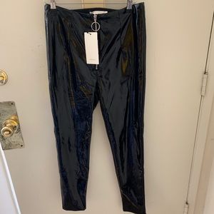 Faux patent leather zip front pants